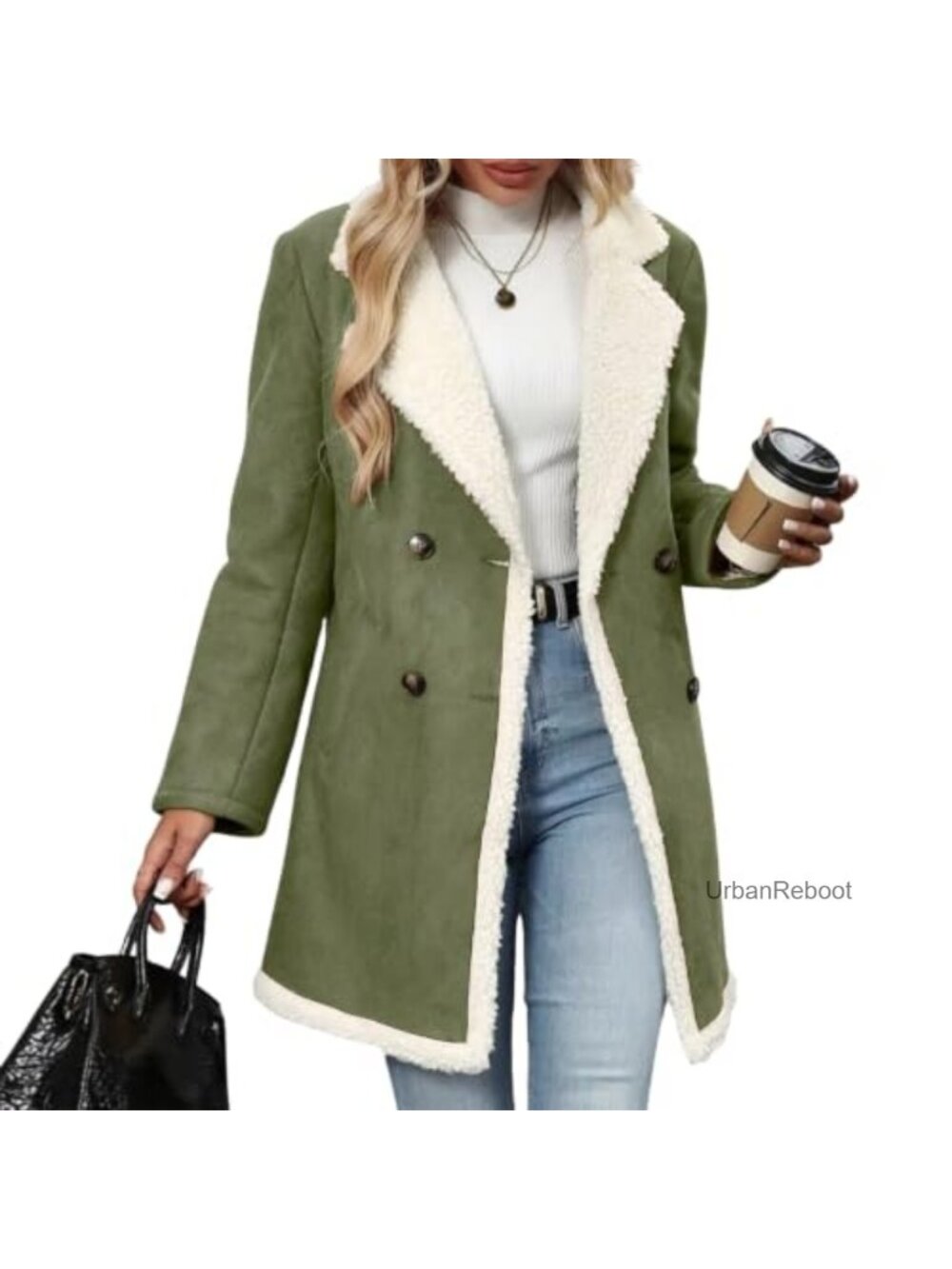 Faux Suede Sherpa Fleece Lined Peacoat Winter Jacket